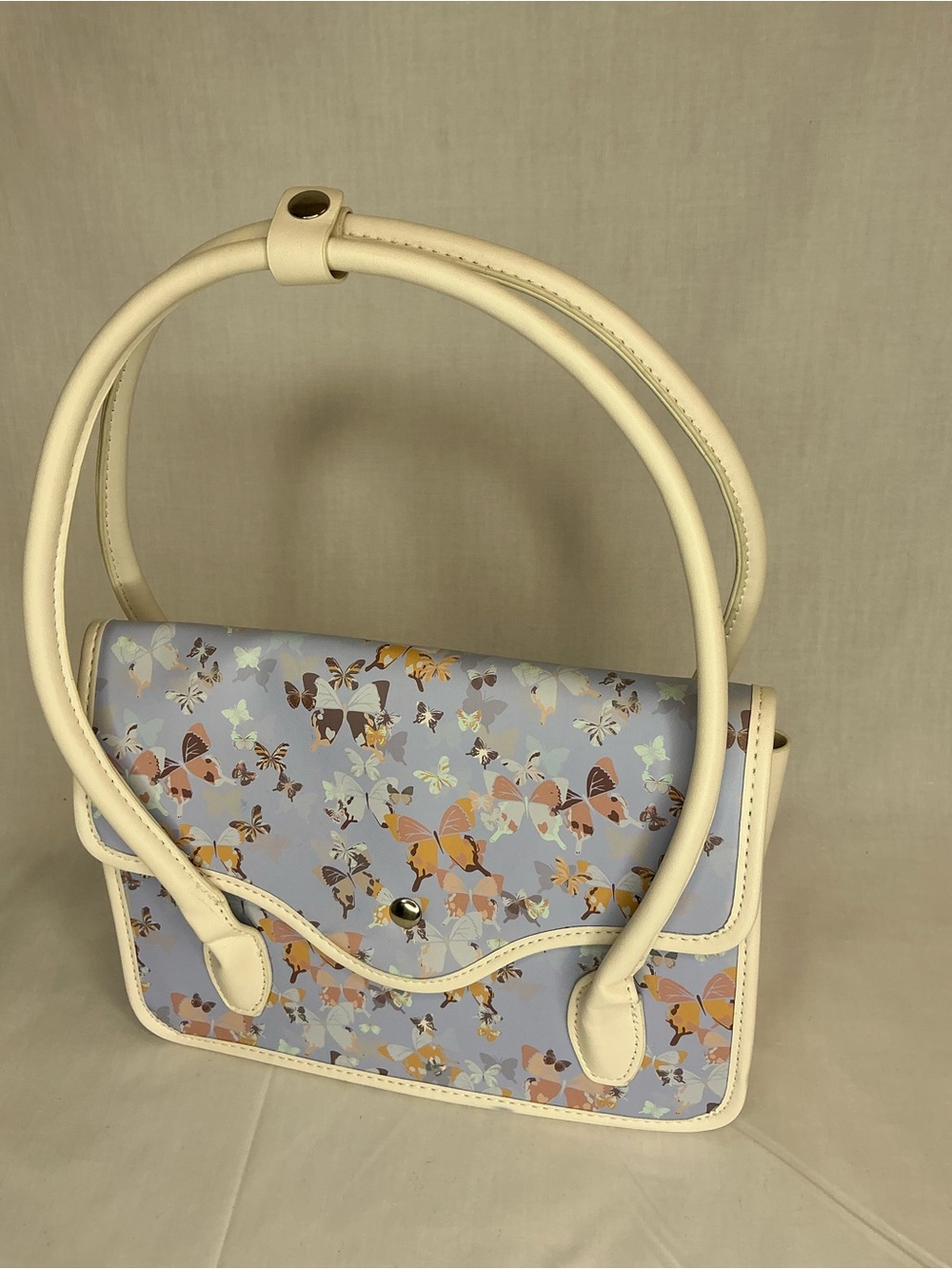 2113 - Cream-Trim Butterfly Print Shoulder Bag